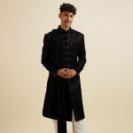 Midnight Black Jaal Patterned Sequinned Sherwani Set
