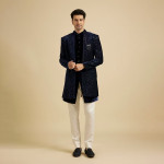 Navy Blue Sequinned Indo Sherwani Set