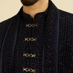 Indigo Blue Jaal Patterned Sequinned Sherwani Set